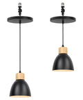 Kiven Instant Light Conversion Kit for 4/5/6inch Hole,Metal Farmhouse Lighting Pendant with black shade and wooden base.