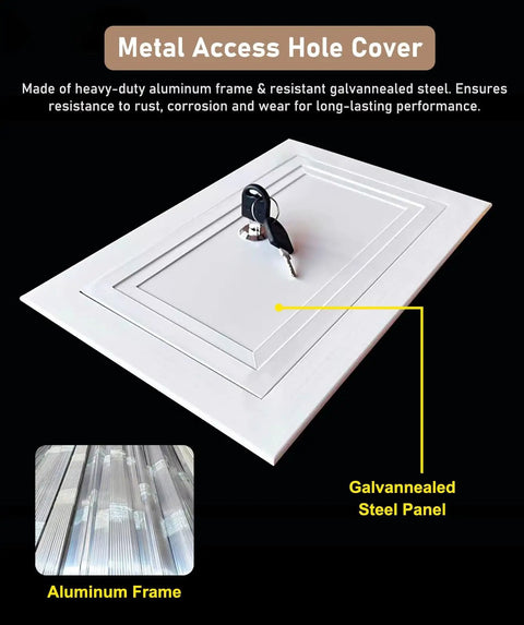Heavy Duty Drywall Access Panel With Keyed Cylinder Lock, Slick Plasterboard Service Door with aluminum frame and steel panel.
