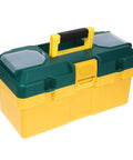 Grab And Go Plastic Toolbox Featuring Nifty Small Parts Compartments For Weekend Warriors And Road Trips, durable yellow plastic kit.