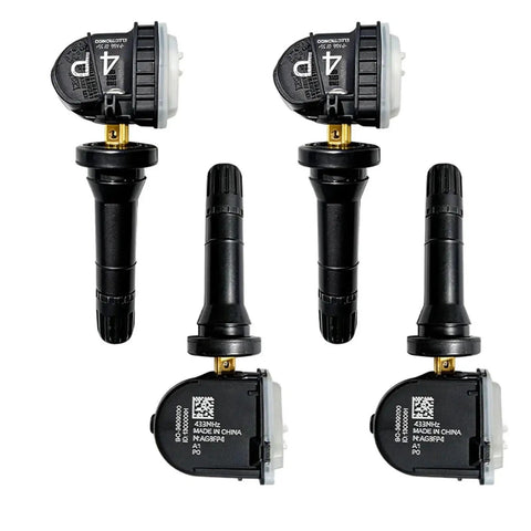 Built Tough Wireless Tpms Tire Pressure Sensors For Byd Song Tang Yuan Qin Ev Dm, set of four sensors, black and silver, designed for real-time tracking.