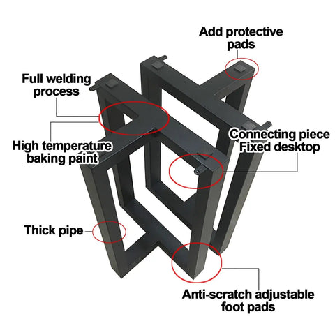Heavy Duty Steel Table Legs Tough As Nails Industrial Powder Coated Frame For Desk Dining Coffee Table With Adjustable Rubber Feet Smooth Welded Joints showing full welding and adjustable foot pads.