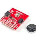 Precision RV8803 Real Time Clock Qwiic Board with I2C connections and a CR1225 battery for accurate time tracking.