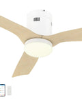 52 Inch Dope Smart Ceiling Fan With Dimmable LED Lights And 10 Speed DC Motor, White Finish, Light Wood Pattern ABS Blades
