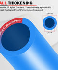 Close-up view of blue 3/8 inch DOT air hose with wall thickness details for All In One 3 By 8 Inch Brass DOT Air Fittings Kit With 100 Ft Blue Air Line Hose Quick Connects Tee Unions 90 Degree Elbows And NPT Adapters For Semi Trucks Trailers And Industrial Air Systems