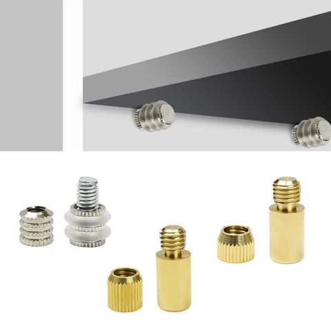 20 Piece Heavy Duty Metal Shelf Brackets And Shelf Pins Set showing brass and metal components for cabinets and shelves.