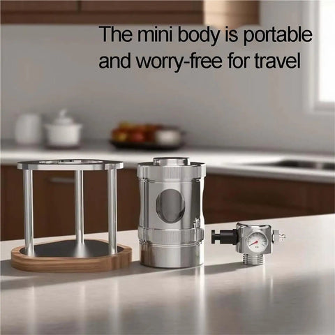 Pneumatic Air Pressure Coffee Machine With Manual Espresso Maker And Cold Brew Brewer features portable stainless steel body and hydraulic gauge.