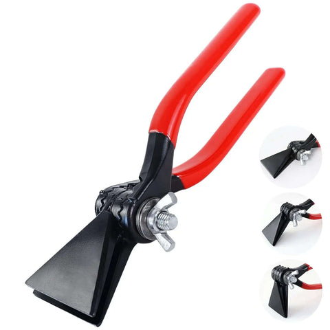 3 In 1 Sheet Metal Bender Pliers with adjustable jaw for bending, flattening, seaming metal, shown with red handles and large jaw