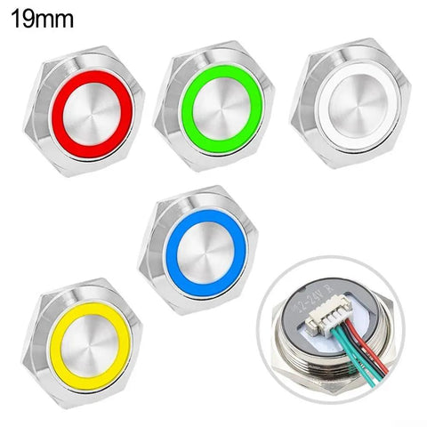 3 Pack 19mm Momentary Push Button Switch With LED Light Waterproof Metal Panel Mount Button For 12V And 24V Cars Boats Marine And Industrial Control Panels Pre Wired Short Travel Yellow, 19mm metal switches