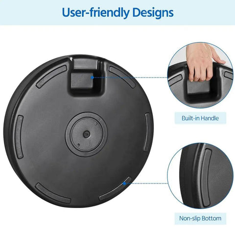 Rock Solid Heavy Duty Round Umbrella Base 85.7 Pound Water And Sand Filled Patio Stand with built-in handle and non-slip bottom
