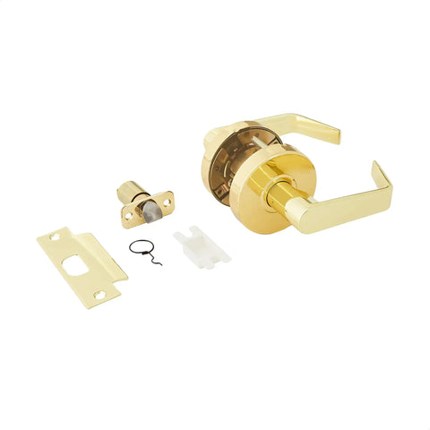 Heavy Duty Grade 2 Commercial Door Lever Lockset In Polished Brass, 2 3/4 Inch Backset, Fits Most 1 3/8 To 1 3/4 Inch Doors