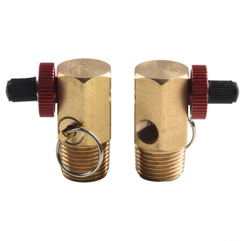 Rock Solid Brass Air Tank Manifold With Half Inch NPT Fittings And Automatic Shut Off Safety Valve Rated At 125 PSI, two brass valves with manual control knob