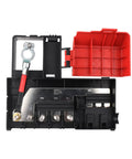 Heavy Duty Battery Distribution Fuse Block Direct Bolt On Replacement For 2014 2020 Chevy Suburban Silverado Tahoe Gmc Yukon Sierra Escalade Rock Solid Plug And Play Electrical Power Junction Box Assembly, showing connectors and a red cover.