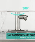 Brushed Nickel Vessel Sink Faucet With Single Hole Easy Install Hot And Cold Basin Mixer showing 360-degree rotation.