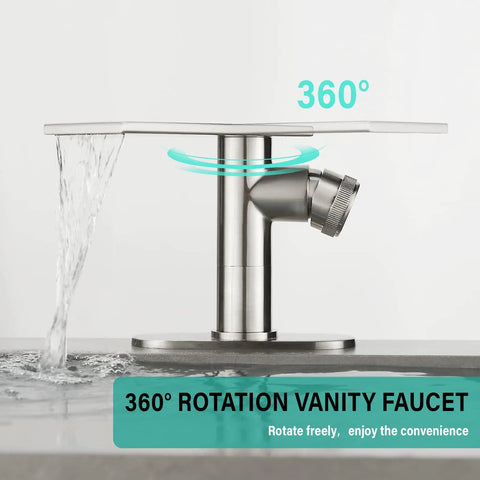 Brushed Nickel Vessel Sink Faucet With Single Hole Easy Install Hot And Cold Basin Mixer showing 360-degree rotation.