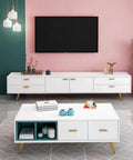 Living room with TV cabinet and coffee table on golden metal sofa legs set 4 beefy adjustable cone furniture feet for sofas coffee tables.