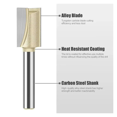 Top Tier 1/4 And 1/2 Inch Shank Slotting Cleaning Bottom Router Bit Set For Precision Woodworking Grooving And Surface Planing Projects That Need Serious Power And Flawless Fits Every Time, showing alloy blade and carbon steel shank.