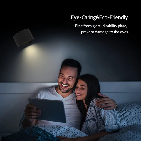 Rechargeable Magnetic LED Reading Light Wall Sconce With Touch Control illuminating a couple reading in bed at night.