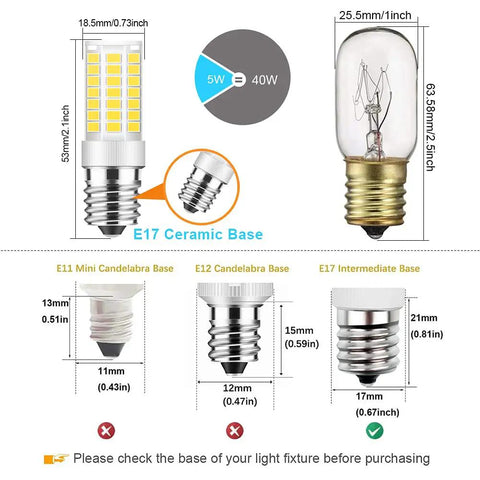 Dimmable 5W LED Microwave Light Bulb 450 Lumens Super Bright Daylight White 6000K Replaces 40W Halogen E17 Base Two Pack diagram