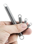 Hand holding Rugged Built To Last Dual Hook Compressed Tension Spring 304 Stainless Steel Wire Diameter 2mm various lengths
