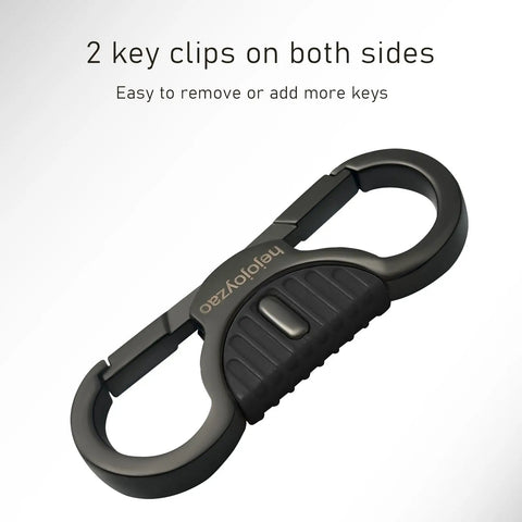 Heavy Duty Keychain With Quick Release Double Carabiner Clip Built Tough For Everyday Carry, shown with dual key clips