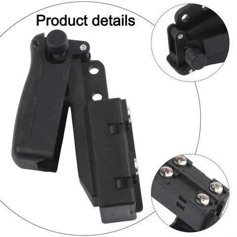 Pro Level Self Locking Trigger Switch Replacement For BGV 2122 004 angle grinder, showing detailed black plastic design and connections.