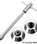 Adjustable Ratchet Tap Wrench T Handle For M5 To M12 Taps With 295mm Body showing steel jaws and knurled chuck detail