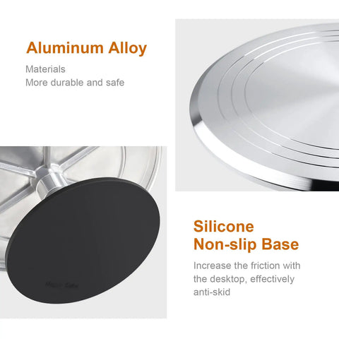 Close-up of 12 Inch Cake Stand With Non Slip Turntable Aluminum Construction showing silicone non-slip base and top surface.