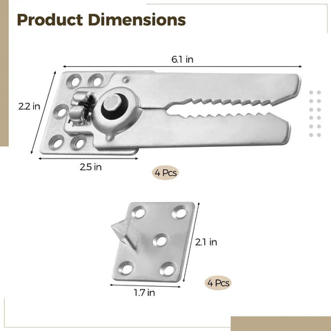 Product dimensions of Heavy Duty Steel Sofa Connectors Pair Up With Alligator Clamps To Stabilize Sectional Couches.