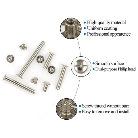 Slick Nickel Plated Chicago Binding Screws 80 Piece Assorted M5 Scrapbook Extender Post Set For Photo Albums and Book Binding Tough Carbon Steel fasteners.