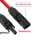 Close-up of Solar Panel To SAE Adapter With MC4 Connector Extension Cable 10AWG showing positive and negative connectors.