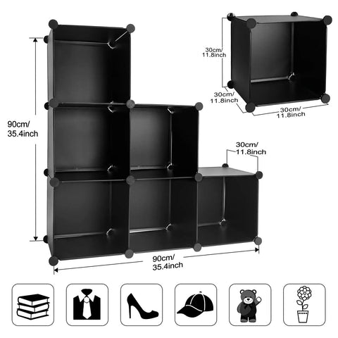 Dope Modern 6 Cube Wire Storage Organizer Shelves Unit For Books Clothes Shoes And Decor with 11.8 inch cubes, black.