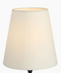 Close-up view of the white fabric shade of KSANA Modern Black Wall Scone Lighting Indoor with White Fabric Shade.