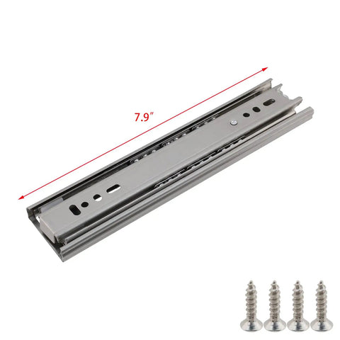 Heavy Duty 8 Inch Stainless Steel Drawer Slides With Full Extension Ball Bearing System for dressers, shown with screws