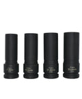 4-Piece Half Inch Drive Thin Wall Lug Nut Socket Set For Damaged, Swollen, And Stuck Lug Nuts, Sizes 17.5mm to 22.5mm