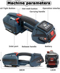 Heavy Duty Electric Strapping Tool Tensioner Cutter Binder For 1/2 To 5/8 Inch Steel Plastic Bands shown with buttons and battery.