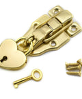 Antique Cabinet Duckbilled Toggle Hasp Latch And Heart Shaped Padlock Kit Gold Finish with screws and key for jewelry boxes