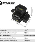 Three In One FTTH Fiber Cleaver With Auto Scrap Collector, black portable metal cutter dimensions and cutting details.