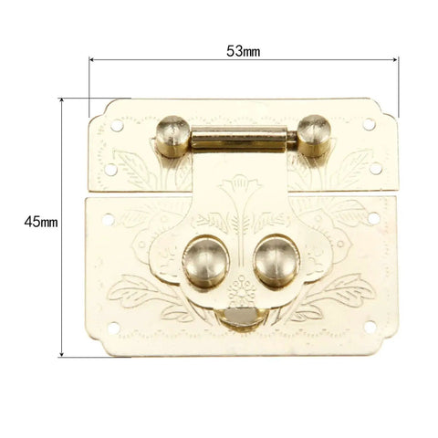 Gold Key Hasp Lock For Jewelry Box And Vintage Suitcase Durable 53x45mm Hasp Catch Latch Hardware Retro Style Box Clasp Buckle
