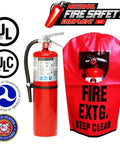 Dead On 10Lb Class ABC Fire Extinguisher Stowed In Heavy Duty Cover And Bold Wall Sign UL Certified with safety seals.