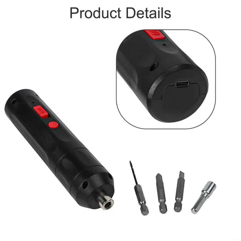 No Sweat Handheld Electric Drill With Ergonomic Cordless Handle For Quick Smartphone Repairs And Home Appliance Assembly. Black screwdriver with interchangeable bits.