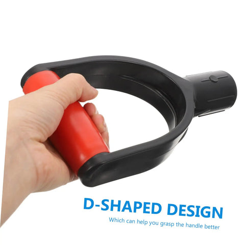 Hand holding a plastic D-shaped handle for 2 Pack D-Shaped Shovel Handle Replacement Grip For Snow Shovels And Garden Tools.