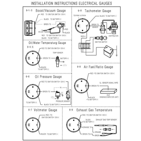 Dyno Racing2 52mm oil pressure gauge installation diagram with wiring and sensor.