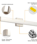24 Inch Brushed Nickel LED Vanity Light Bar For Bathroom And Makeup Ready Mirror, Dimmable Square Wall Fixture, 4000K Natural White