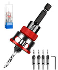 Professional Countersink Drill Bit Set With Adjustable Depth Stop Collar For Woodworking. Includes depth collar and four fluted bits.
