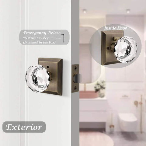 Vintage Crystal Door Knobs 5 Pack With Privacy Lock Round Glass Interior Door Knobs For Bedroom And Bathroom shown on door