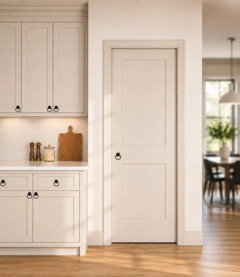 2 Pack Matte Black Ring Pull Cabinet Handles With 1.6 Inch Backplates on kitchen cabinet and pantry door