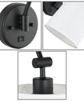 Close-up of Set Of 2 Modern Matte Black Wall Sconces With White Fabric Shade Easy On Off Switch Hardwired Or Plug-In