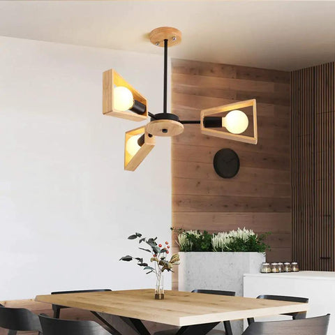 Slick Modern Metal Five Light Ceiling Pendant With E27 Socket Bulb Compatibility For Living Spaces And Dining Areas Heavy Duty Hanging Fixture with wood accents.