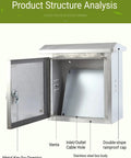 Durable 304 Stainless Steel Electrical Box And Junction Enclosure Built To Last And Tough As Nails Weatherproof Outdoor Cable Box With Burr Free Edges Corrosion Resistant Housing Protective Covers For Harsh Environments open door view with vents and cable hole