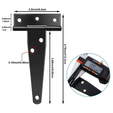 Six Pack 4 Inch T Hinges Antique Style Rustproof Black Door Window Fence Hinges Heavy Duty Hardware with measurements